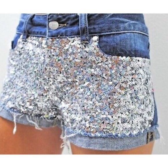 PINK Victoria's Secret Pants - PINK VS Iridescent Glitter Sequin Denim Shorts,size 8